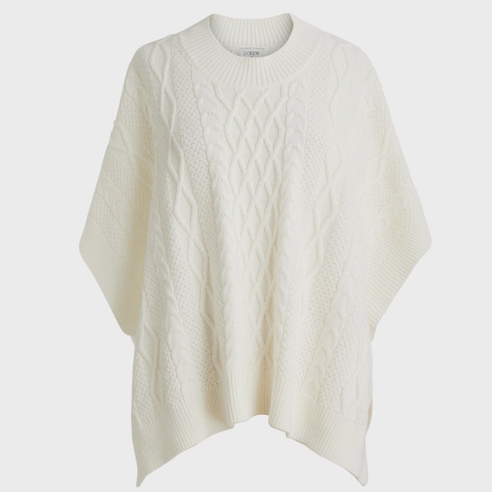 J.Crew Factory Women’s Fisherman Cream Cable Knit Poncho One Size NWOT